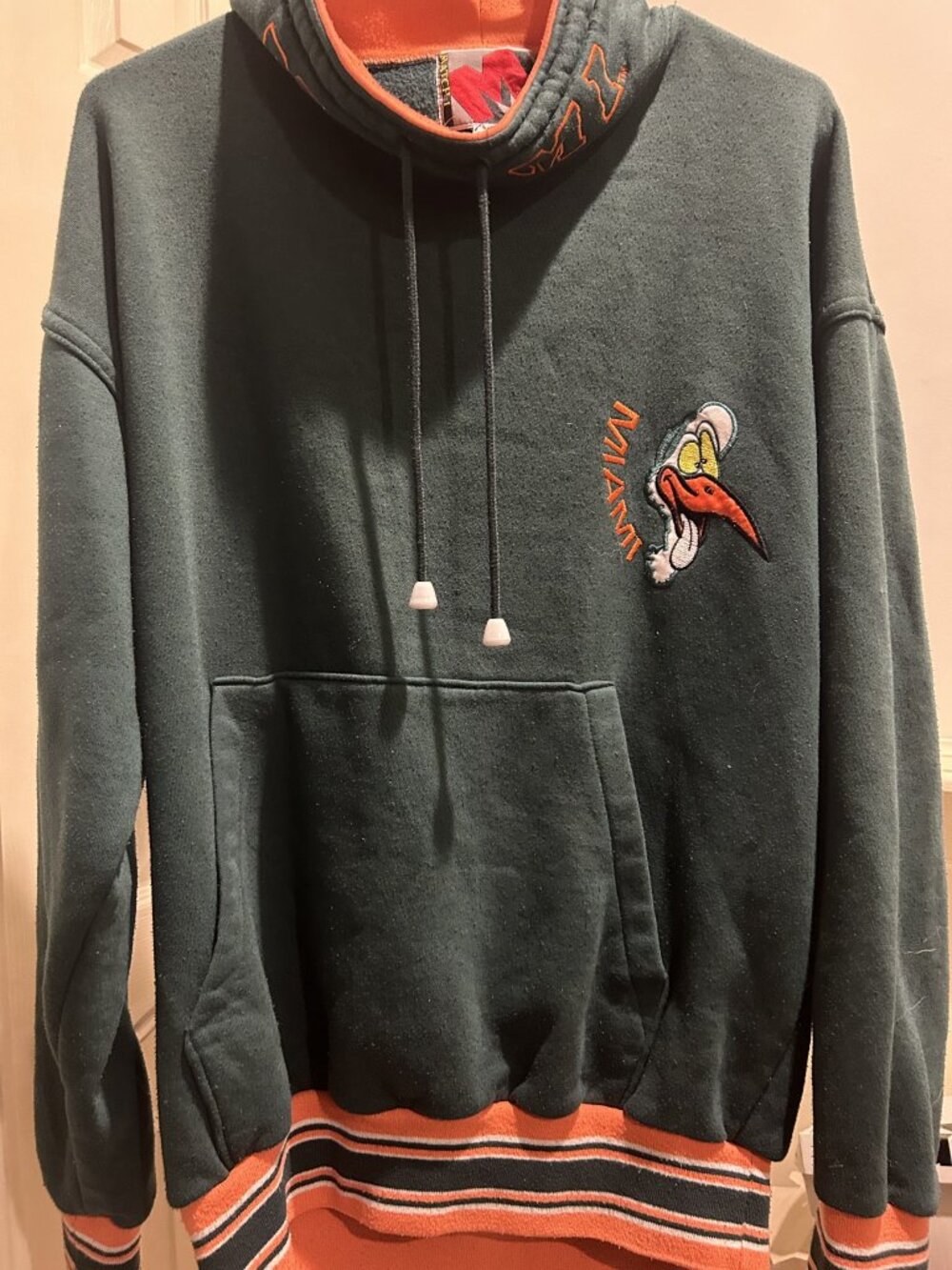 Match Miami Hurricanes Green Orange Embroidered Funnel Neck Sweatshirt M